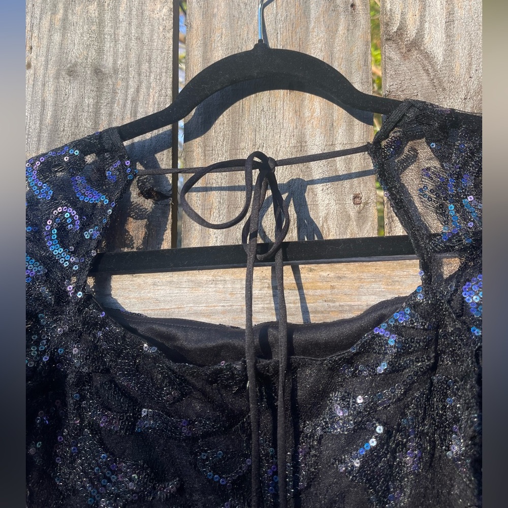 Lucy in the Sky Black sequined Babydoll Micro Mini Dress Sise S - Picture 9 of 10